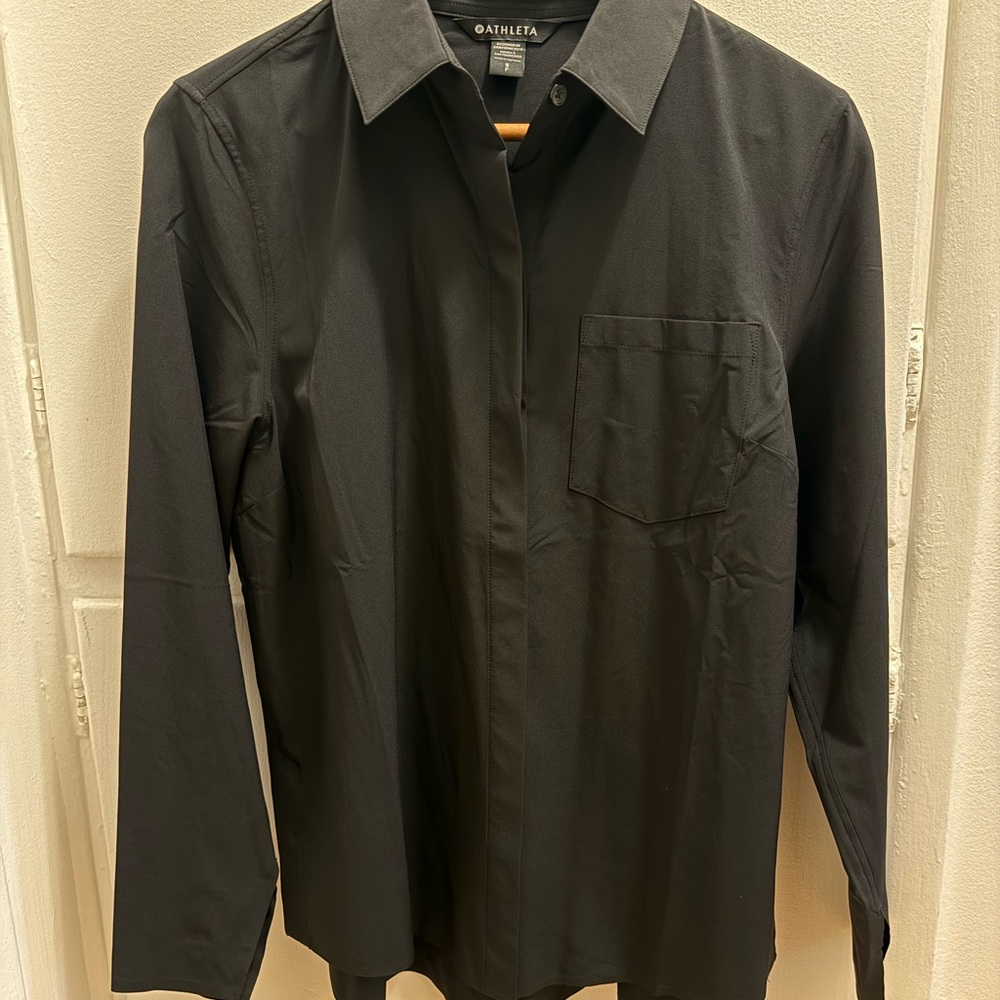 Athleta Super Soft Black Button-Up Athleisure Shi… - image 1